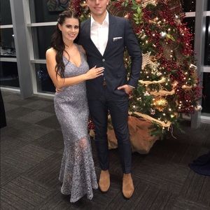 MARINA Metallic Gray Silver Dress Size 6